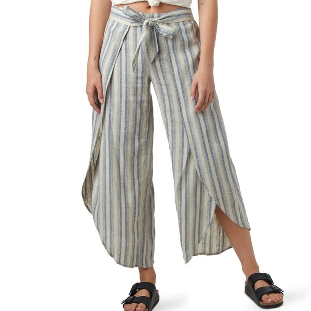 Patagonia Striped Blue and Cream Wide-Leg Pants